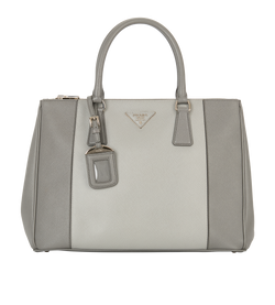 Bicolour Double Zip Galleria Tote, Leather, Grey, B2274C, S/AC/LT,3*
